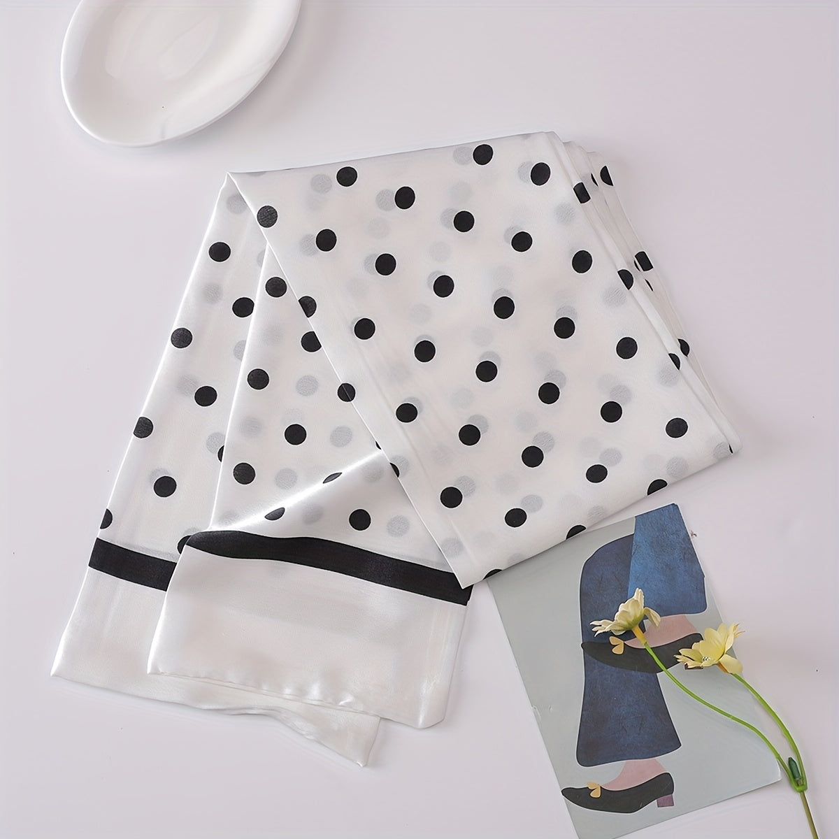 Polka Dot Geometric Print Skinny Scarf for Women