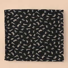 Vintage Cartoon Cat Print Chiffon Scarf Solid Shawl Headwrap