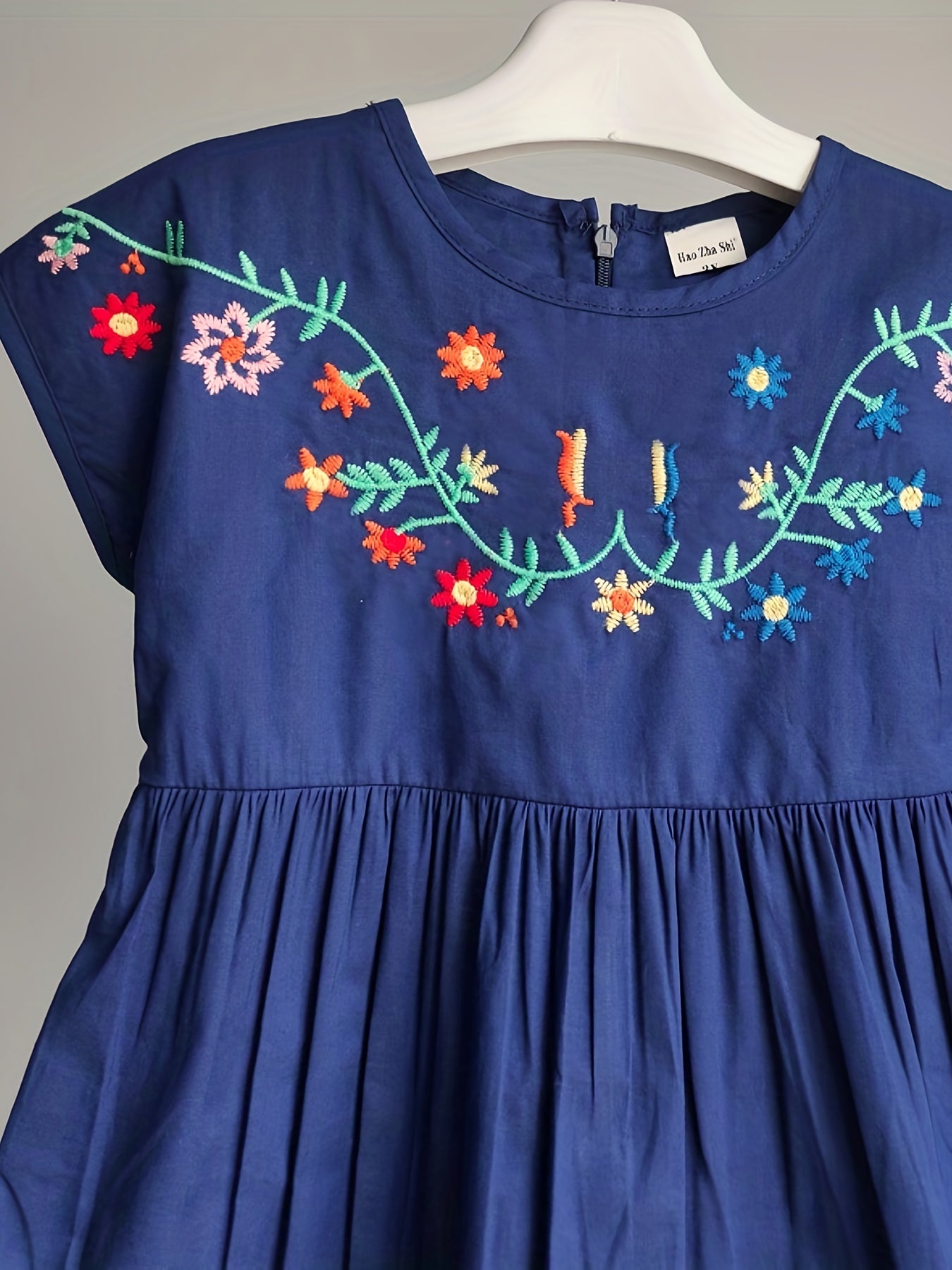 Toddler Girls Flowers Embroidered Batwing Sleeve Cotton Princess Dress