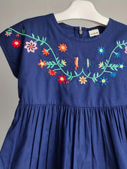 Toddler Girls Flowers Embroidered Batwing Sleeve Cotton Princess Dress