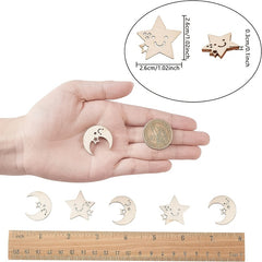 50pcs Star & Moon Wooden DIY Craft Cutouts Wooden Slices Gift Ornaments