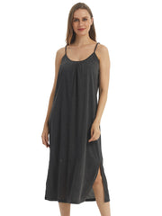 Women's Solid Thin Straps High Fork Pajamas Dress