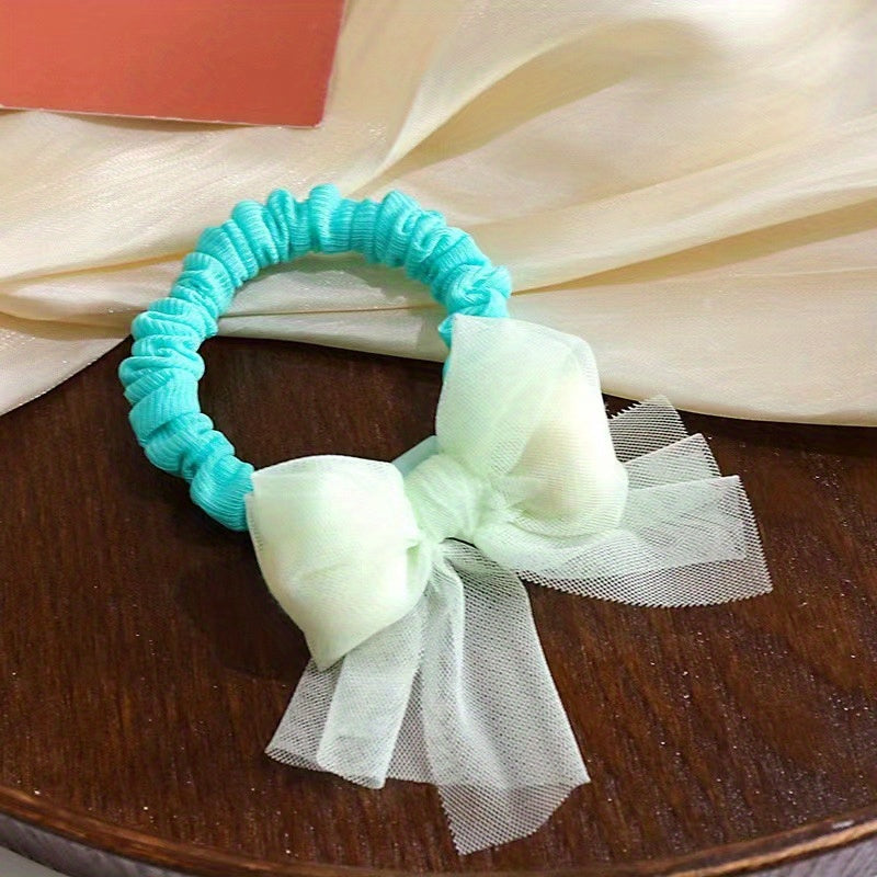 2pcs Bow Mesh Hair Band Elastic Hair Ties Hair Accessories For Girls