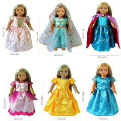 Complete Princess Doll Clothes Set for 45-72 cm Dolls, 6 Outfits, Christmas Gift