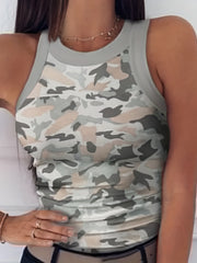 Y2K Camo Print Tank Top Sleeveless Crew Neck Summer Women's Clothing