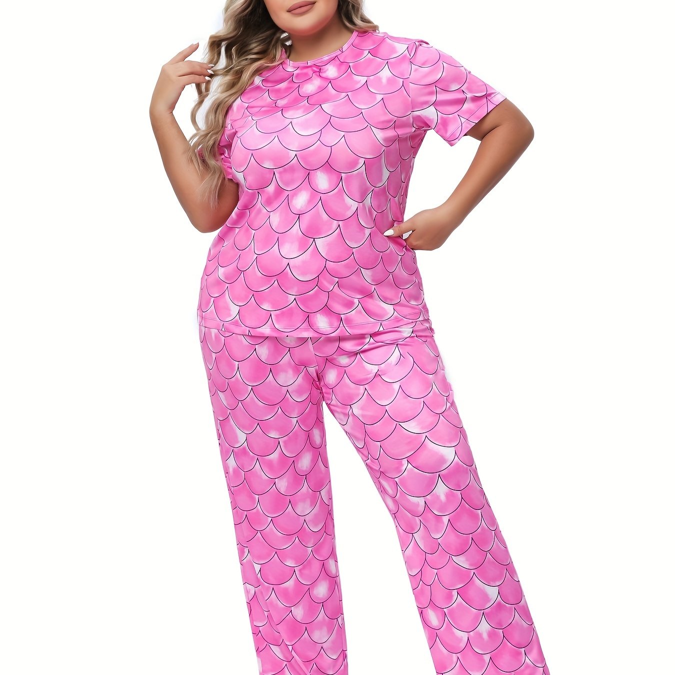 Fish Scales Print Tee & Pants Pajama Set