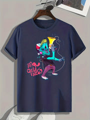 Funny Cartoon Print Men's T-shirt Casual Comfy Tees For Summer