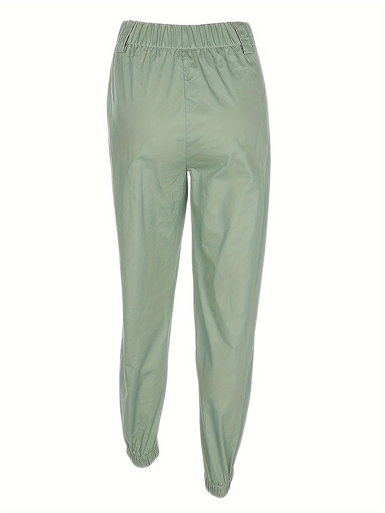 Solid High Rise Jogger Cargo Trousers with Pockets