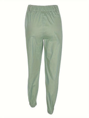 Solid High Rise Jogger Cargo Trousers with Pockets