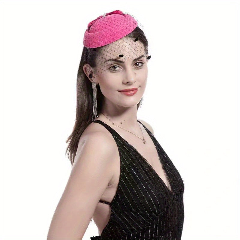 Bowknot Decor Fascinator Hats With Veil Pillbox Hat Velvet Hair Clip