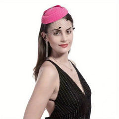 Bowknot Decor Fascinator Hats With Veil Pillbox Hat Velvet Hair Clip
