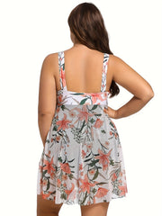 Colorblock Floral Trim One Piece Swimsuit