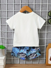 Baby Boys Hawaii Style SURF T-shirt & Leaf Shorts Set for Summer
