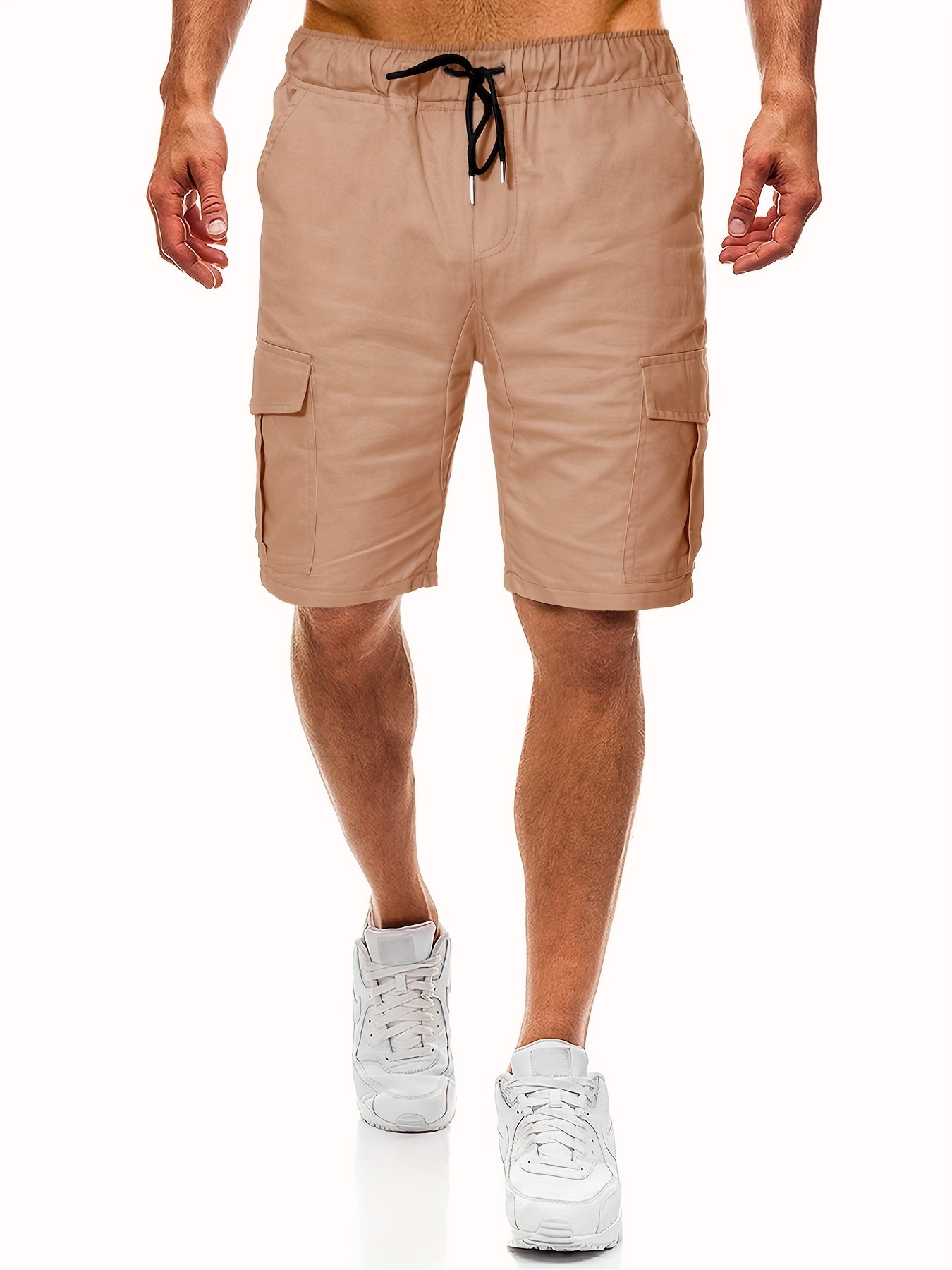 Men's Casual Cotton Cargo Shorts with Elastic Waist