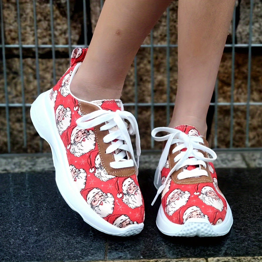 Christmas Women's Casual Sports Shoes Santa Claus Print Lightweight Non slip