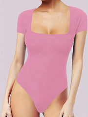 Slim Square Neck Short Sleeve Bodysuit for Women
