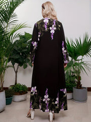 Women's Plus Floral Print Long Sleeve Maxi Tunic Dress