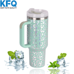 40oz Insulated Leopard Print Water Bottle with Handle Straw Lid