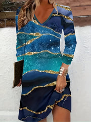 Casual Dress Women's Graphic Print V Neck Tee Dress