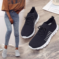 Women's Breathable Knitted Sports Shoes Lace Up Running Sneakers