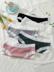 5pcs Lace Briefs Comfy Mid Rise Intimates Panties Women's Lingerie
