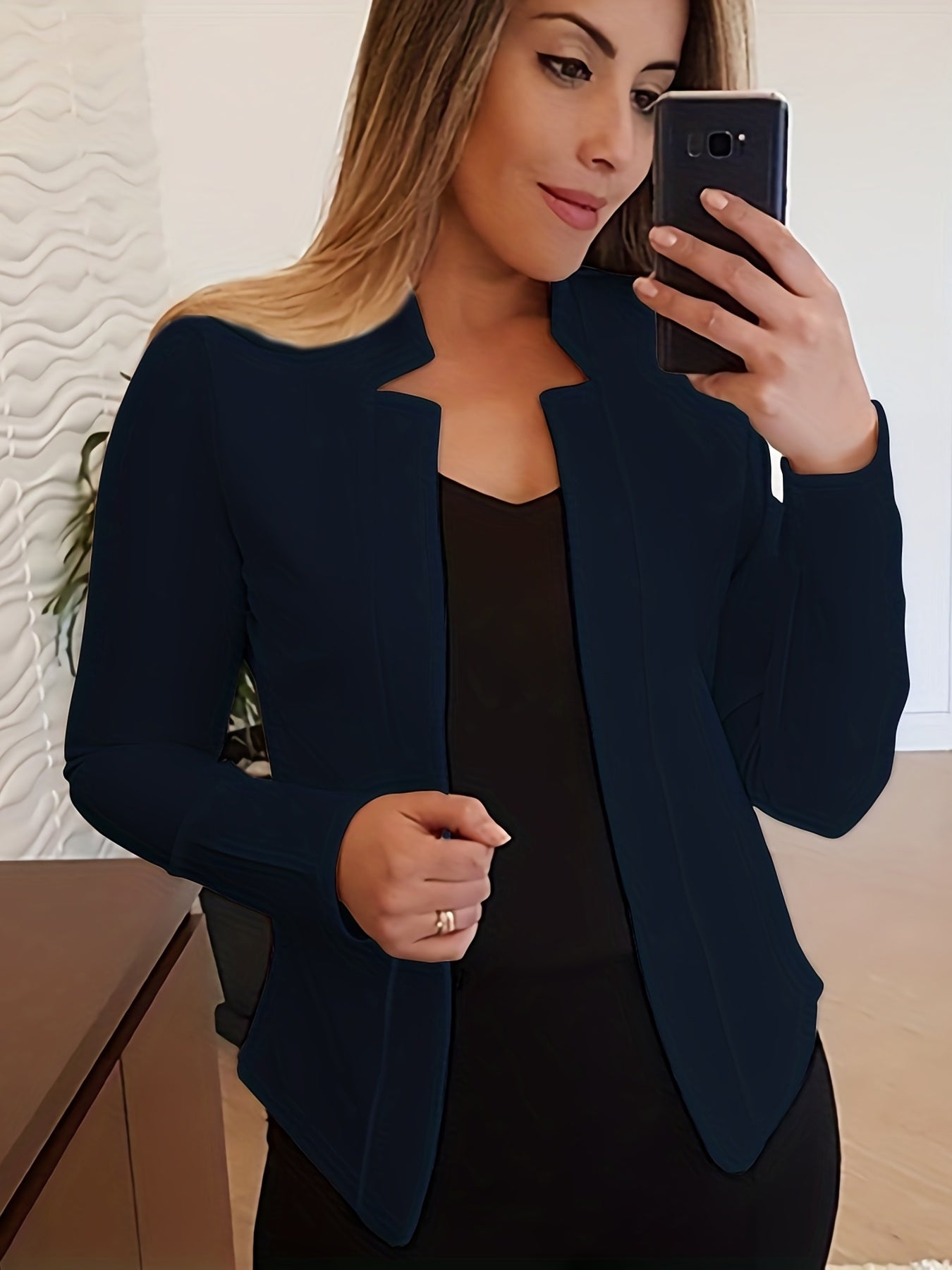 Solid Split Open Front Blazer Long Sleeve Blazer & Stylish Tops