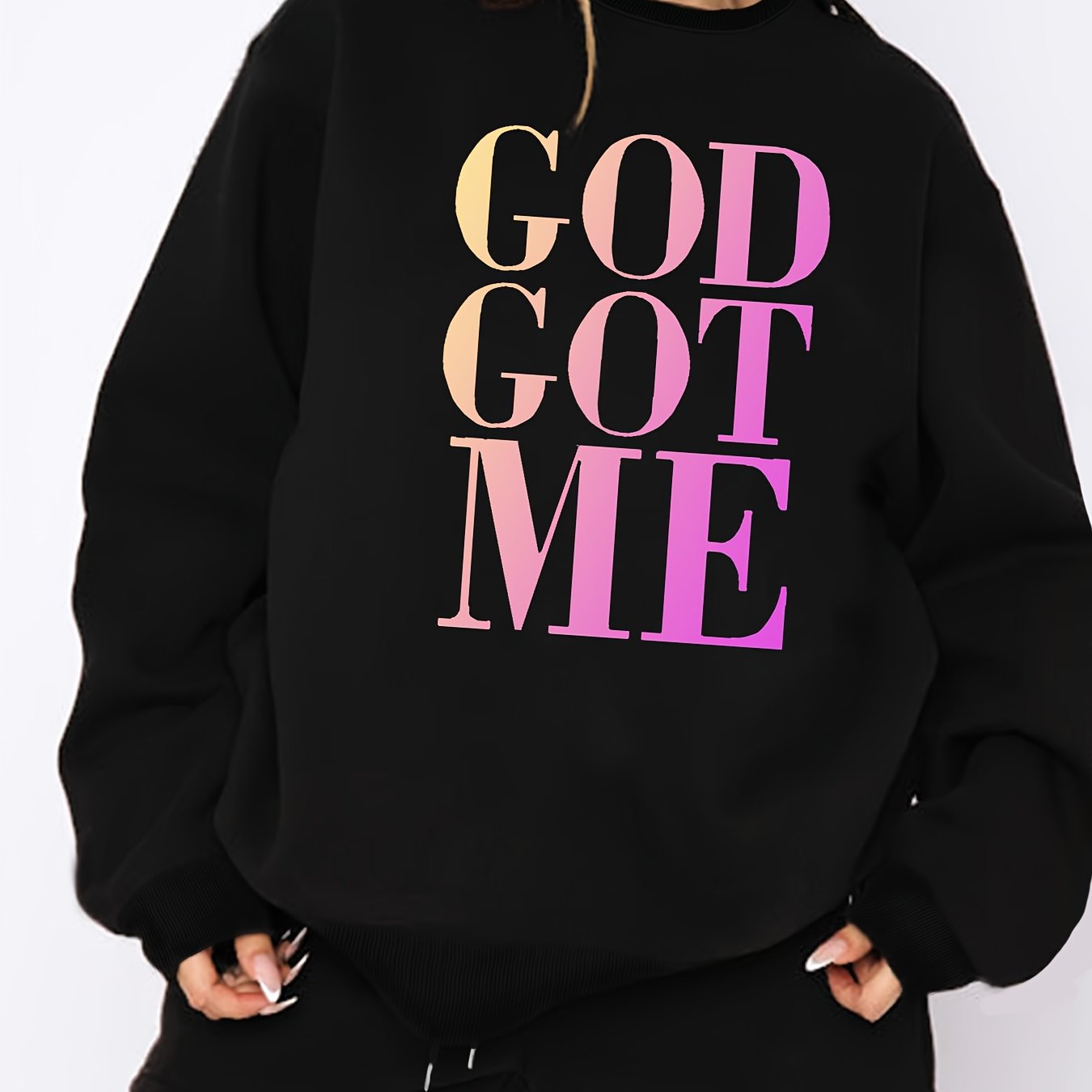 Women's Plus Slogan Print Fleece Liner Sweatshirt & Shorts Set