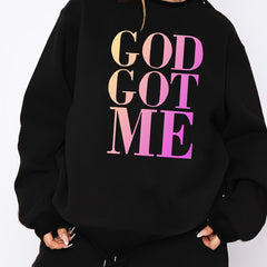 Women's Plus Slogan Print Fleece Liner Sweatshirt & Shorts Set