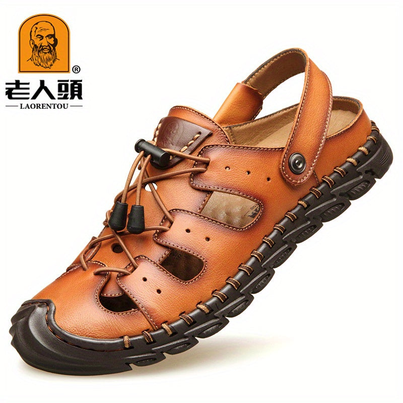LAORENTOU Men's Leather Sandals Breathable Soft Sole Summer Shoes
