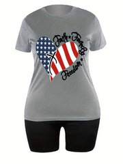Independence Casual Outfits Two Piece Set Women's Plus Flag Pattern