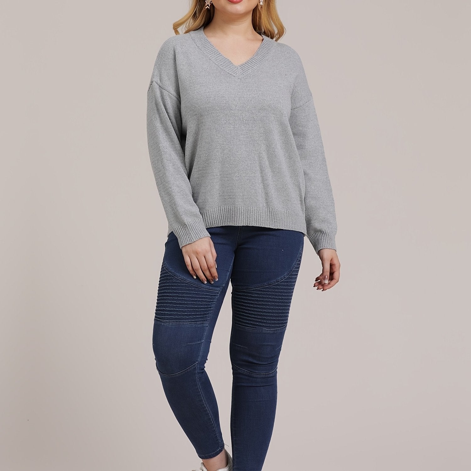 V Neck Knitwear Women's Long Sleeve Sweater