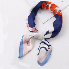 Pink Floral Print Square Scarf Warm Neckerchief Headwrap