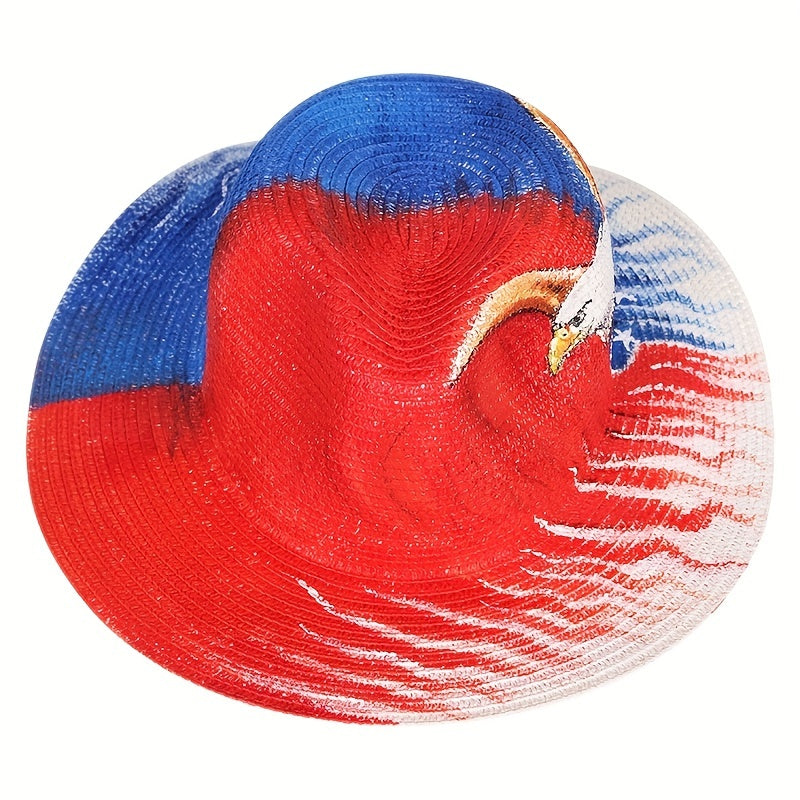 Eagle Hand Painted Straw Hat Red Sun Hat Outdoor UV Protection