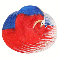 Eagle Hand Painted Straw Hat Red Sun Hat Outdoor UV Protection