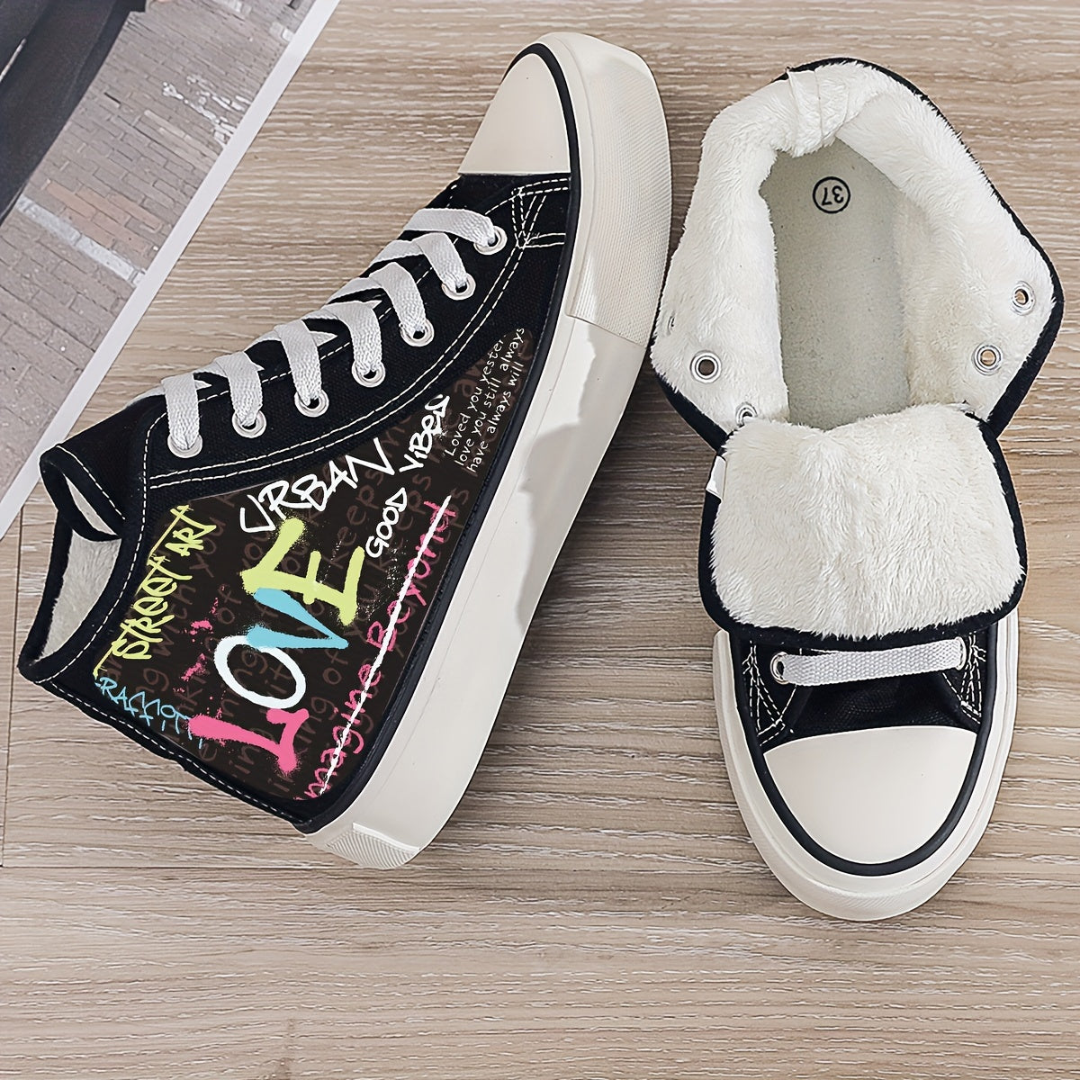 Warm Plush Lined Chunky Canvas Sneakers