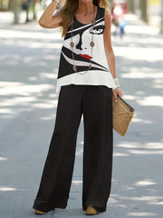 Floral Print Two Piece Set Tank Top & Wide Leg Pants Outfit