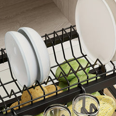 2 Tier Dish Drying Rack with Drain Hole & Utensil Holder