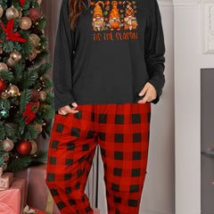 Gnomes & Maple Leaf Print Tee & Plaid Pants Pajama Set