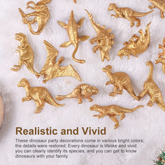 32pcs Mini Metallic Golden Dinosaur Figurine Toys Dino Party Supplies Cake