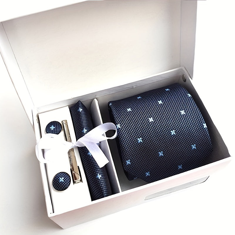 Men's Tie Set with Pocket Square, Cufflinks & Tie Clip