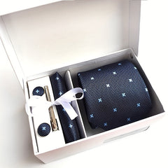 Men's Tie Set with Pocket Square, Cufflinks & Tie Clip
