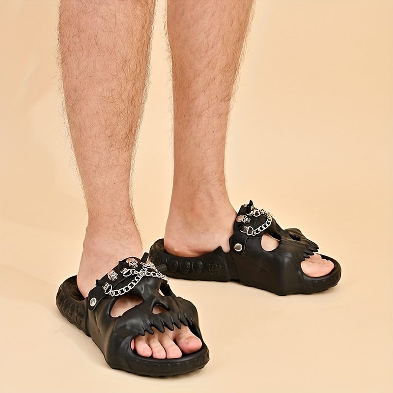 Men's Skull Slides w/ Chains Thick Bottom Comfort Slippers