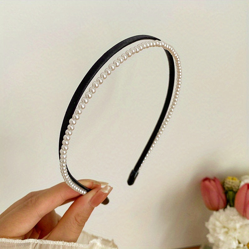 Double Layer Faux Pearl Hair Hoop for Face Washing and Yoga