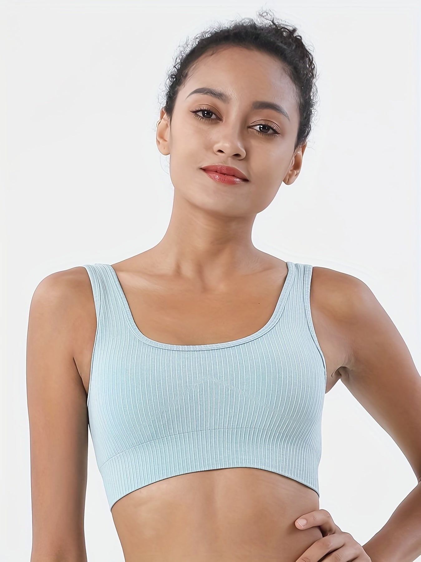 Ribbed Seamless Sports Bra with Padding - Gym Yoga Fitness