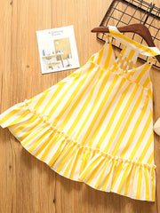 Girls' Cotton Comfy Stripe Print Strappy Princess Dress
