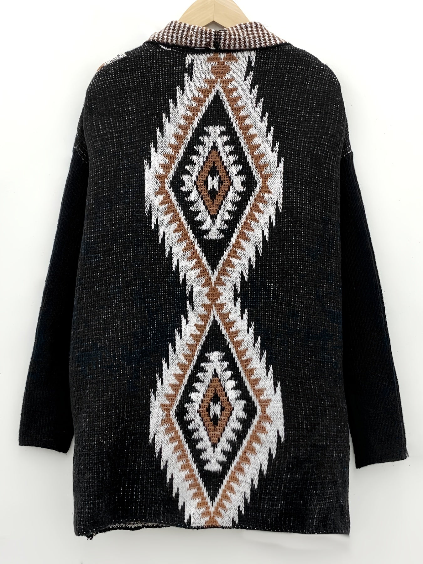Ethnic Pattern Open Front Cardigan Casual Long Sleeve Mid Length Cardigan