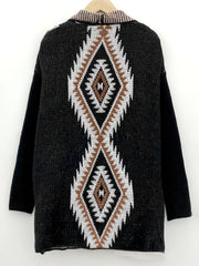 Ethnic Pattern Open Front Cardigan Casual Long Sleeve Mid Length Cardigan