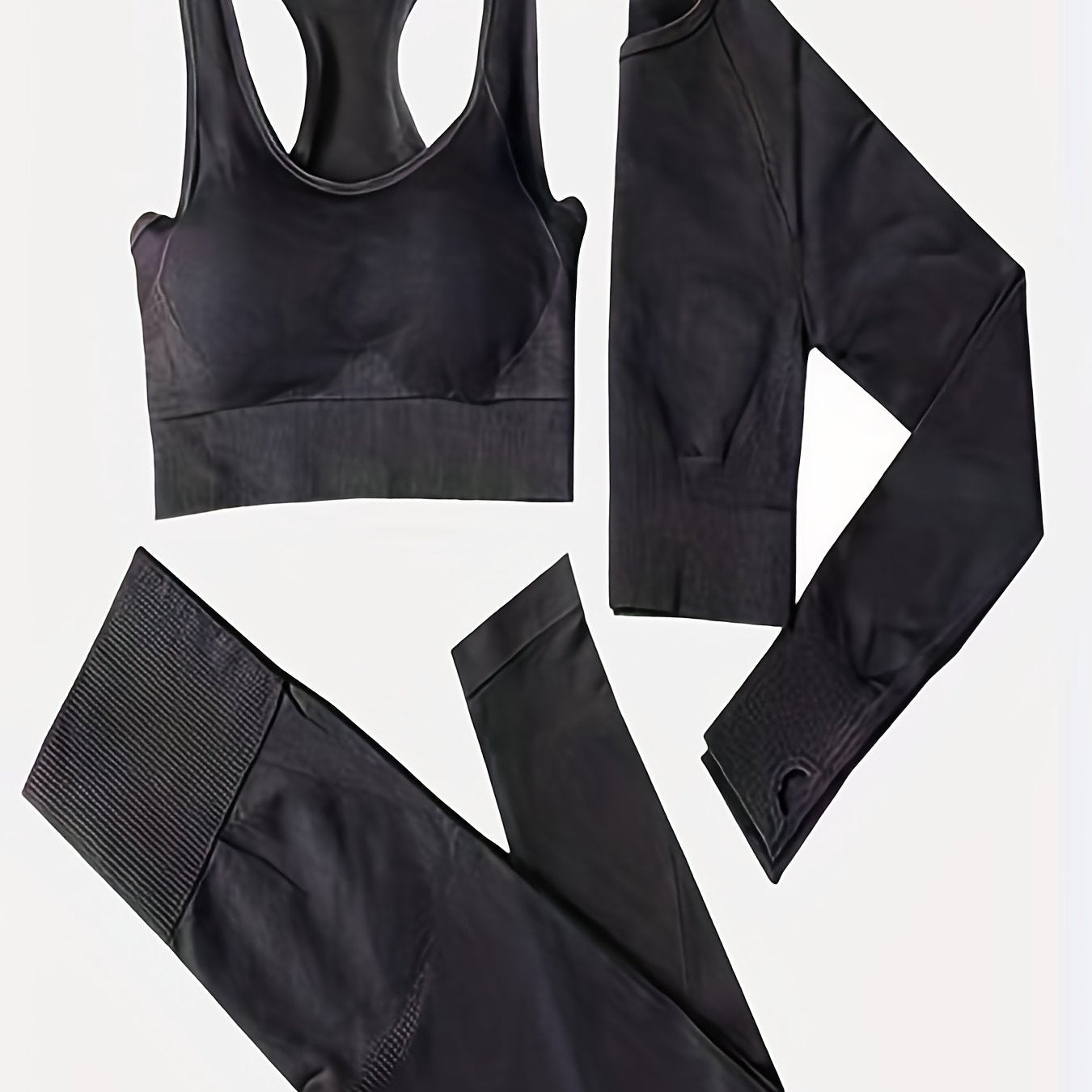 3pcs Solid Sports Suits Sports Bra & Top & Leggings Women's Activewear