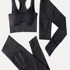 3pcs Solid Sports Suits Sports Bra & Top & Leggings Women's Activewear
