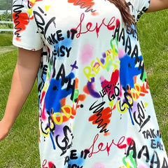 Colorblock Letter Print Short Sleeve Dress
